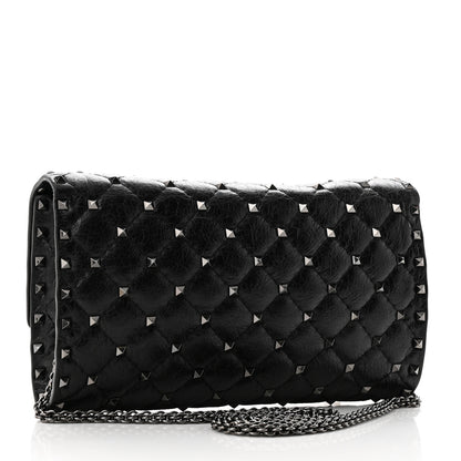 Valentino Garavani Craquele Nappa Rockstud Spike Wallet on Chain Black 3 of 10