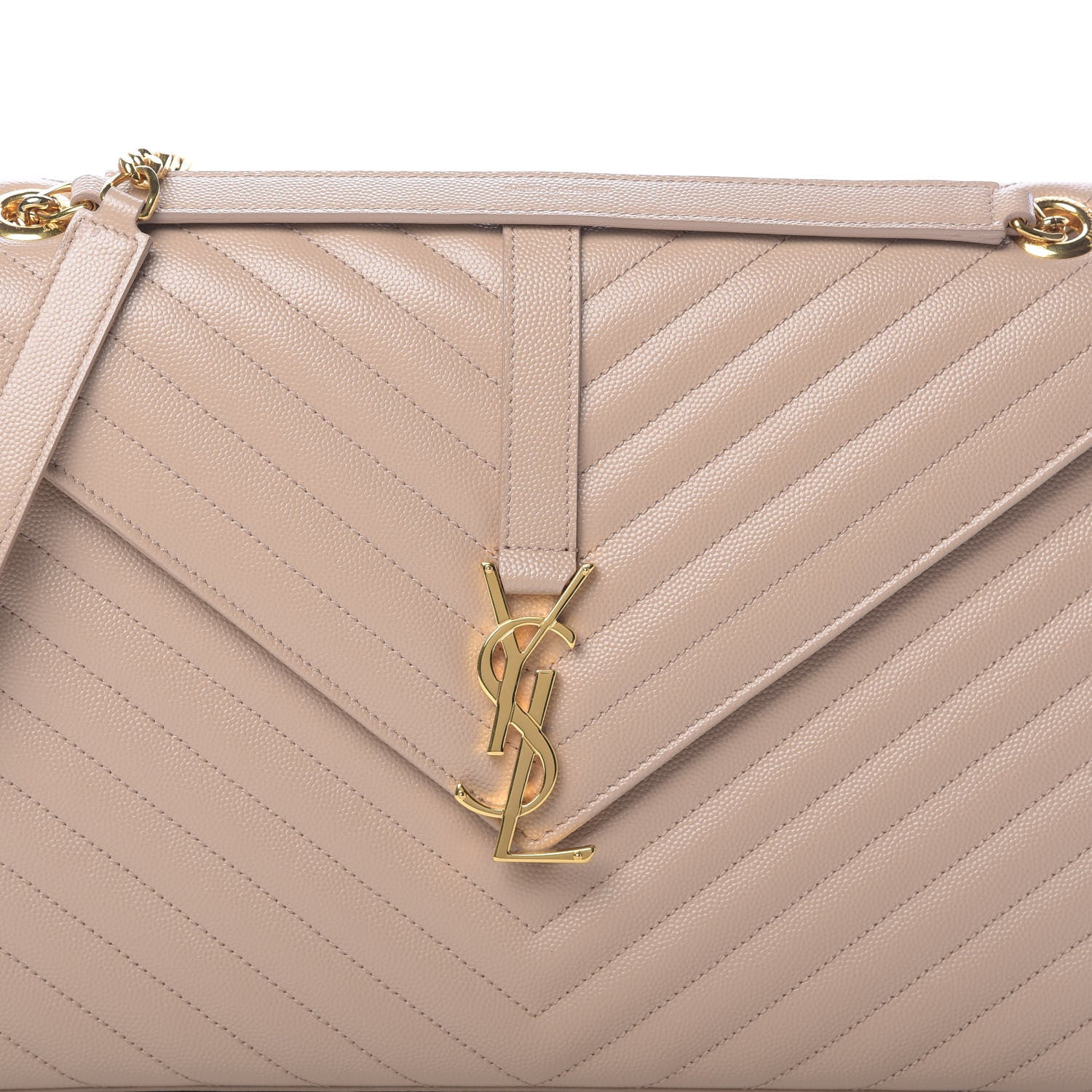 Saint Laurent Grain De Poudre Matelasse Chevron Large Monogram Satchel Dark Beige 8 of 10