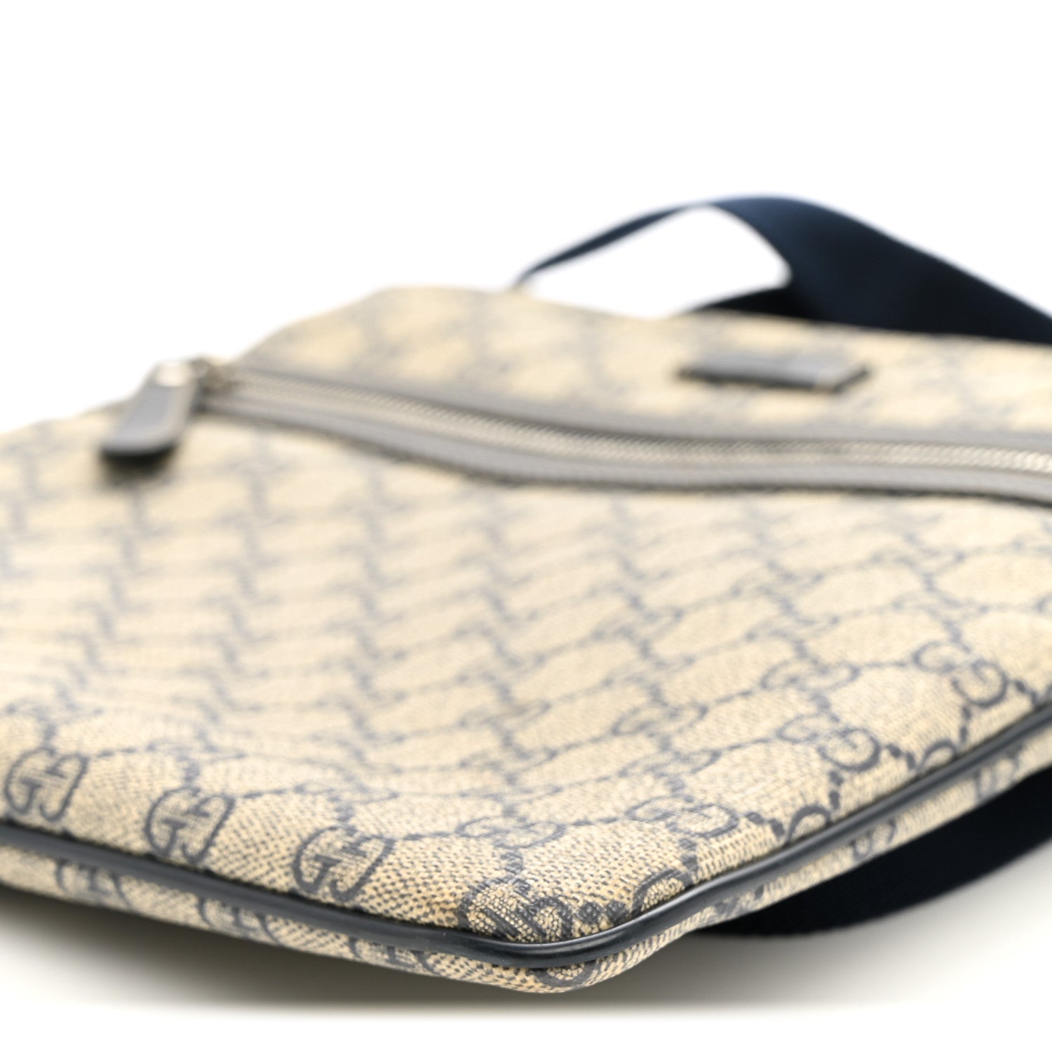 Gucci GG Supreme Monogram Small Flat Side Zip Messenger Bag Beige Blue 10 of 10