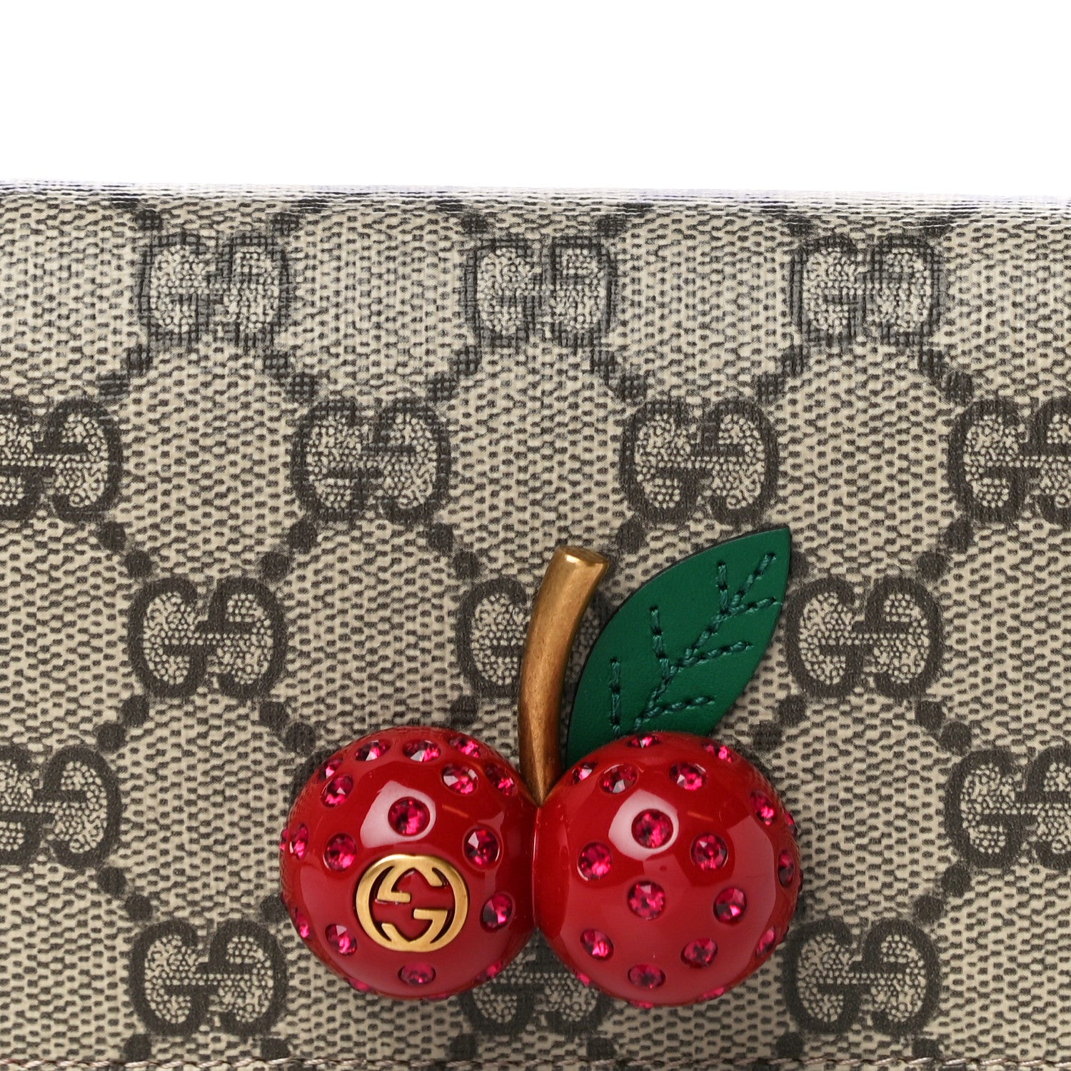 Gucci GG Supreme Monogram Cherry Embellished Card Case Wallet Hibiscus Red 8 of 10