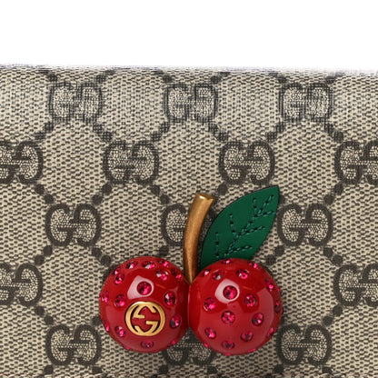 Gucci GG Supreme Monogram Cherry Embellished Card Case Wallet Hibiscus Red 8 of 10