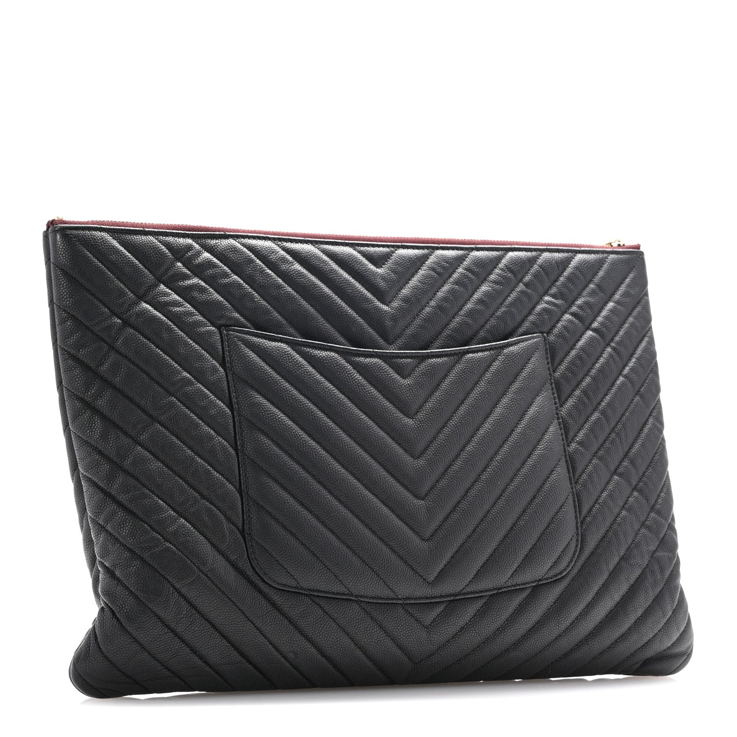 Caviar Chevron Quilted Large Cosmetic Case Black