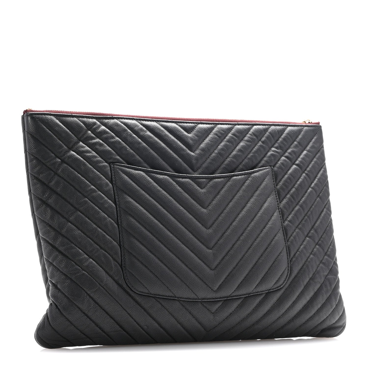 Chanel Caviar Chevron Quilted Large Cosmetic Case Black 3 of 11