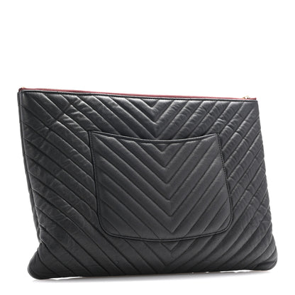 Chanel Caviar Chevron Quilted Large Cosmetic Case Black 3 of 11