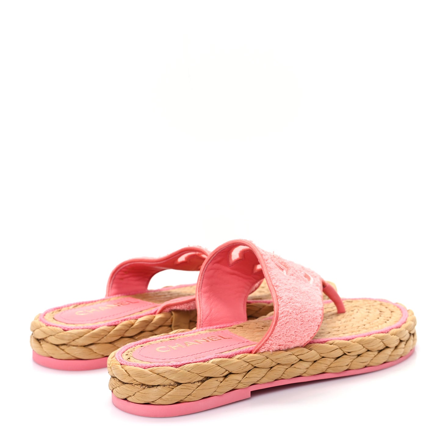 Terry Cloth Raffia CC Logo Thong Sandals 39 Pink