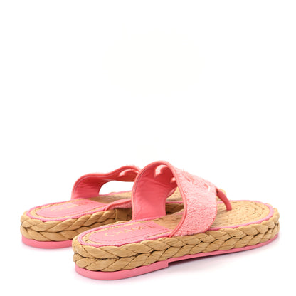 Chanel Terry Cloth Raffia CC Logo Thong Sandals 39 Pink 4 of 11