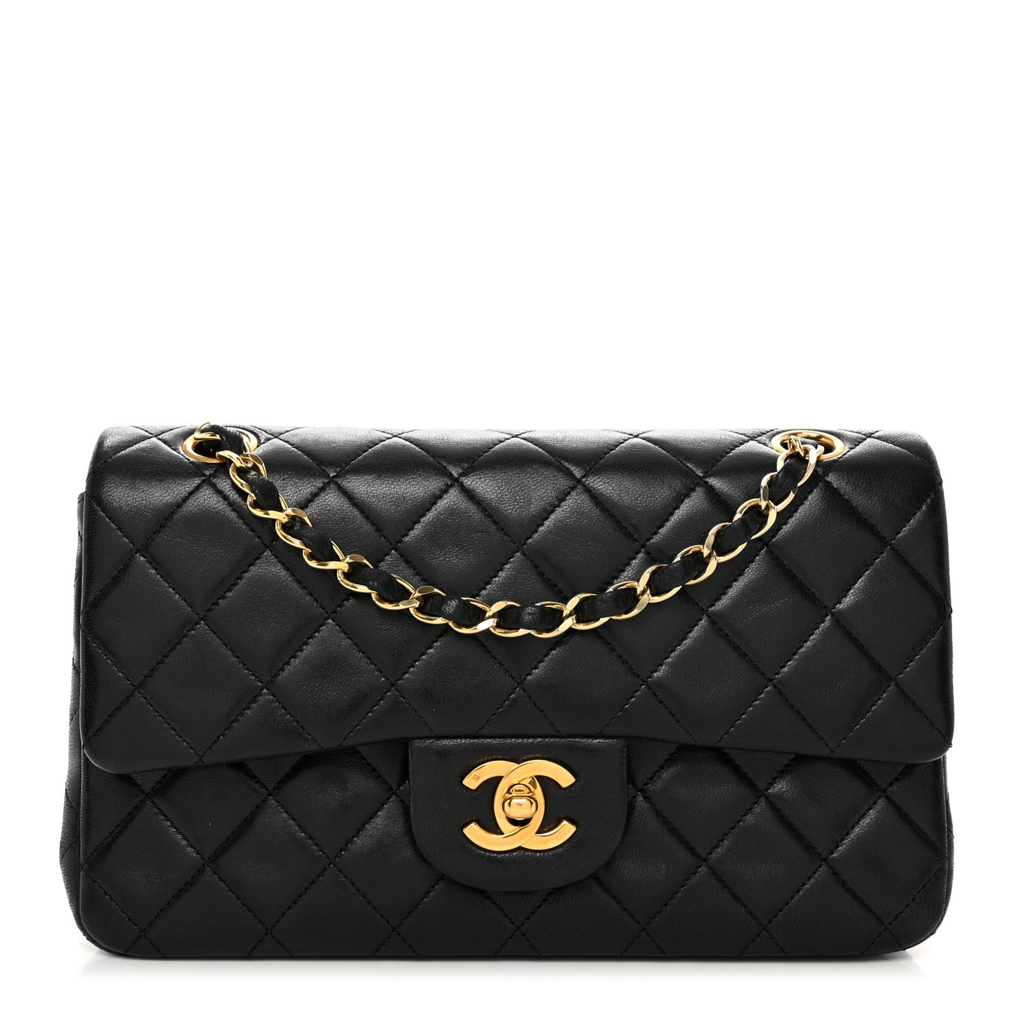 Lambskin Quilted Small Double Flap Black