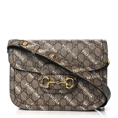 Gucci X BALENCIAGA GG Supreme Monogram Logo Print Horsebit 1955 Shoulder Bag Beige Ebony 1 of 11
