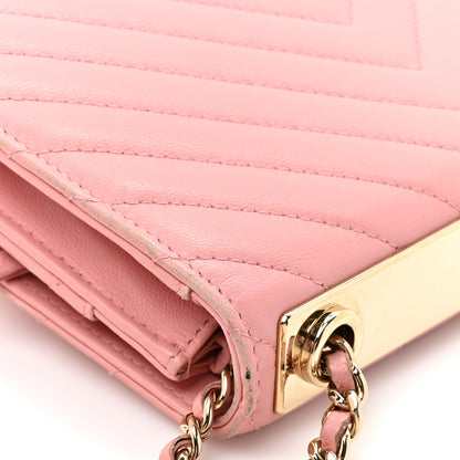 Chanel Lambskin Chevron Quilted Trendy CC Wallet On Chain WOC Pink 15 of 16