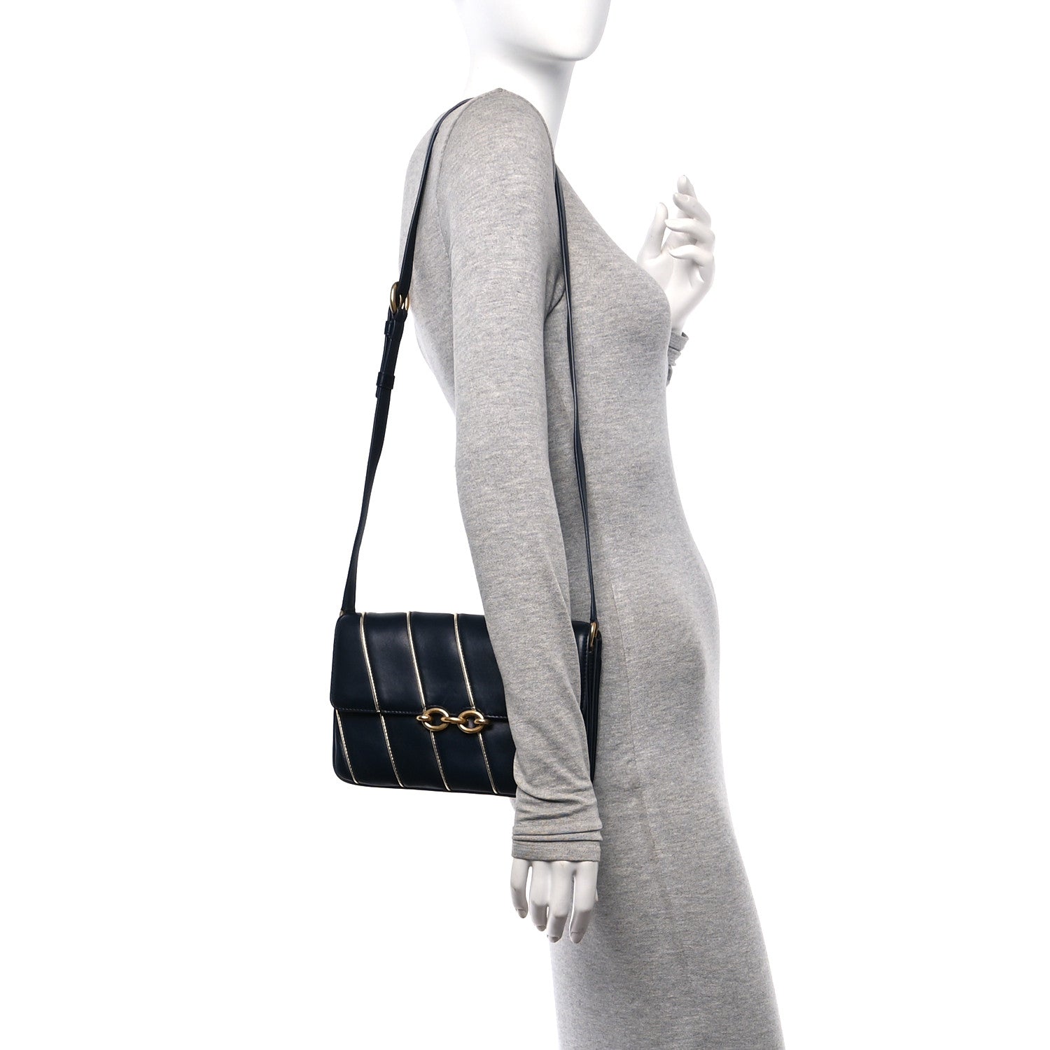 Saint Laurent Lambskin Quilted Le Maillon Satchel Marine 2 of 13