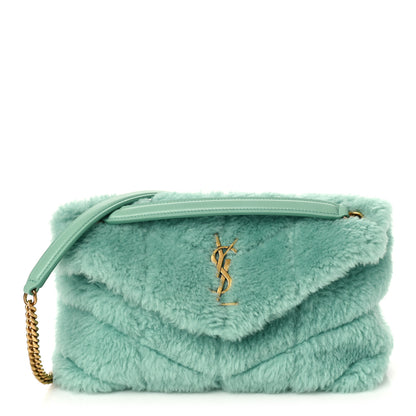 Saint Laurent Merino Shearling Lambskin Quilted Small Loulou Puffer Monogram Chain Satchel Iced Mint 1 of 7