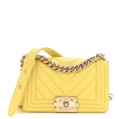Chanel Caviar Chevron Quilted Small Boy Flap Yellow 1 of 10