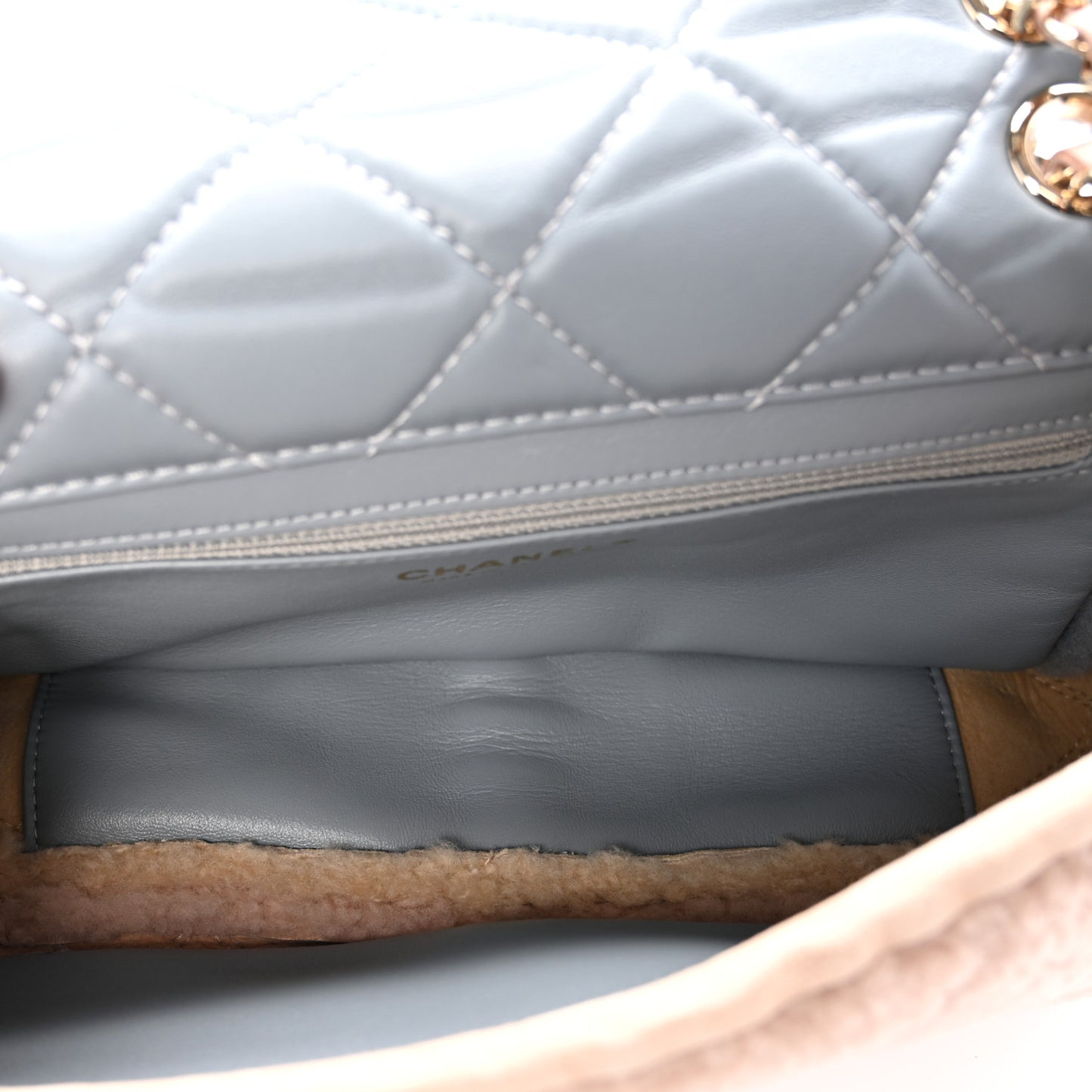Shearling Sheepskin Single Flap Gray Pink Beige