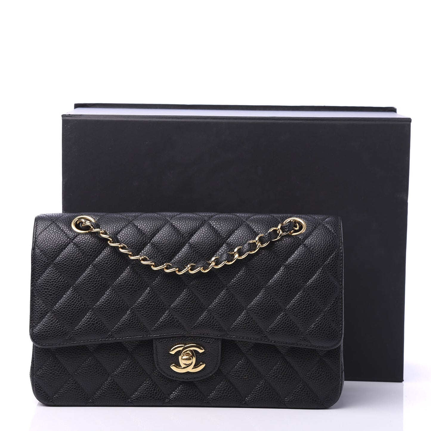 Caviar Quilted Medium Double Flap Black
