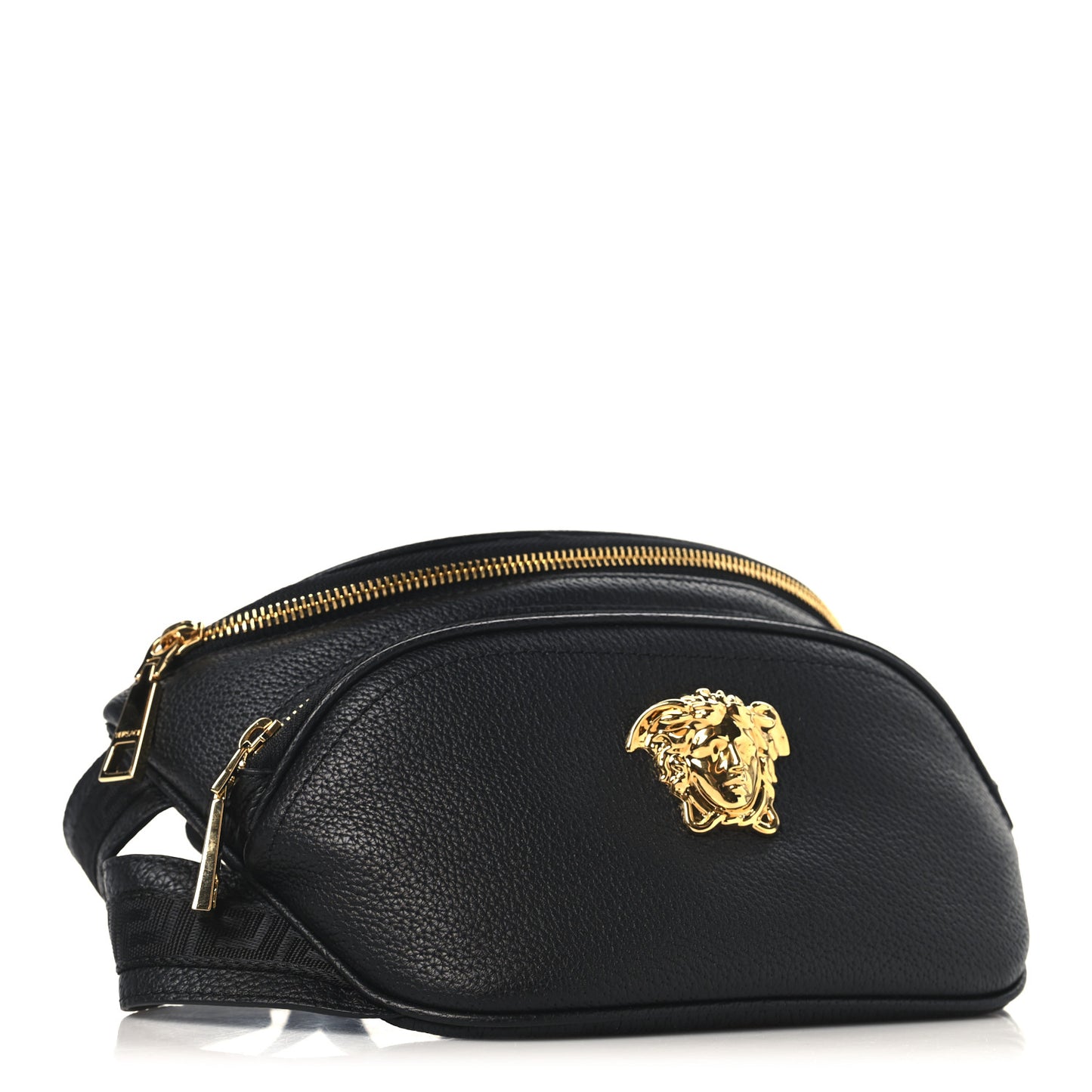 Calfskin Double Zip Medusa Belt Bag Black