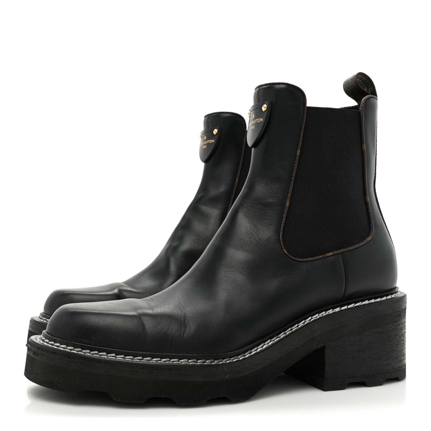 Louis Vuitton Calfskin Monogram Beaubourg Ankle Boots 40 Black 3 of 16