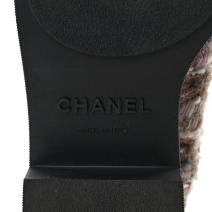 Chanel Tweed Calfskin Pearl Combat Short Boots 38 Beige Pink Black 6 of 8