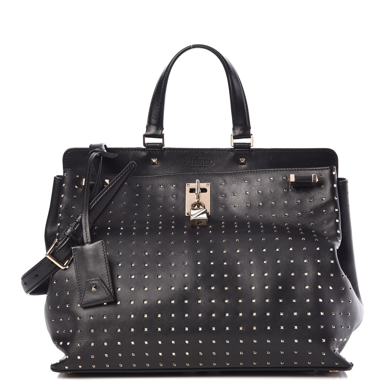Valentino Garavani Calfskin Studded Large JoyLock Satchel Black 1 of 20