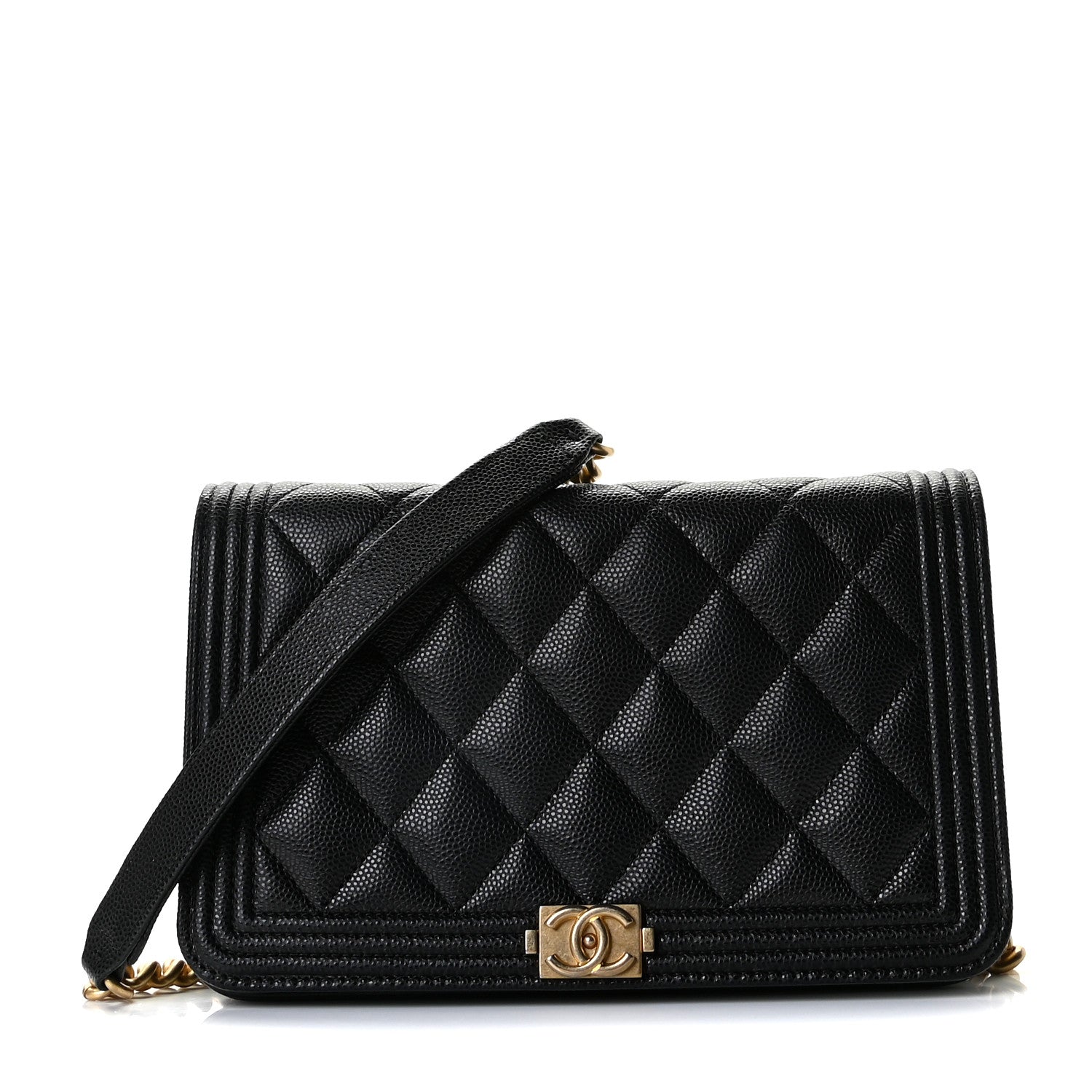 Chanel Caviar Quilted Boy Wallet On Chain WOC Black 1 of 13