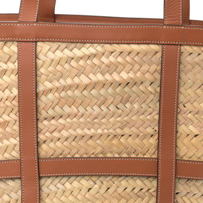 Celine Raffia Calfskin Large Gridded Basket Tote Tan 8 of 10