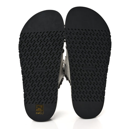 Hermes H Canvas Calfskin Fringed Chypre Sandals 38 Prunoir Black 5 of 9
