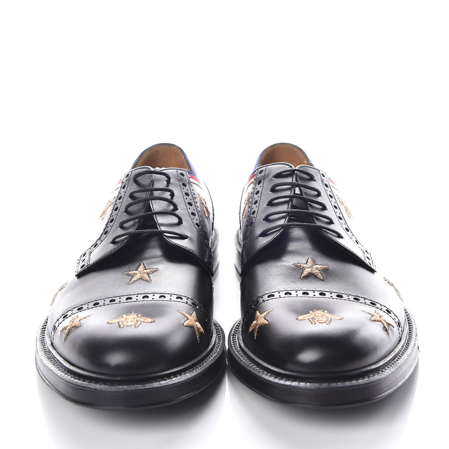 Gucci Calfskin Bee Star Embroidered Mens Captoe Derby Loafers 8.5 Black 2 of 11