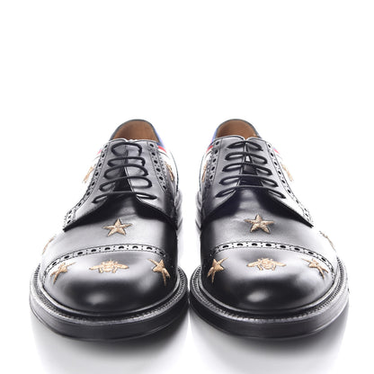 Gucci Calfskin Bee Star Embroidered Mens Captoe Derby Loafers 8.5 Black 2 of 11