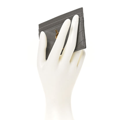 Saint Laurent Grain De Poudre Matelasse Chevron Monogram Credit Card Case Earth 2 of 8