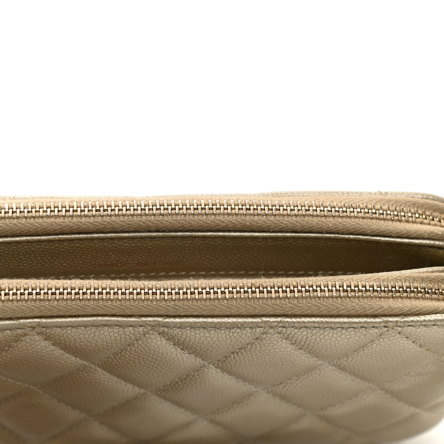 Metallic Caviar Quilted Small Clutch With Chain Gold