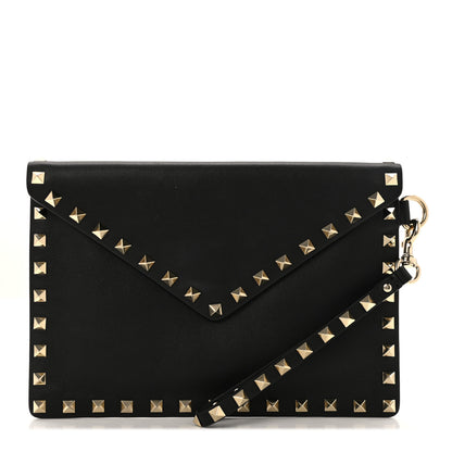 Valentino Garavani Vitello Medium Rockstud Envelope Flat Wristlet Pouch Black 1 of 5
