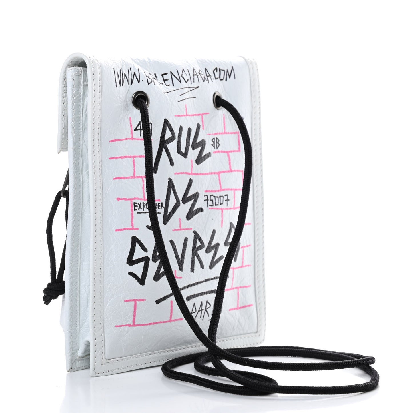 Agneau Arena Graffiti All Over Small Explorer Pouch with Strap White Multicolor