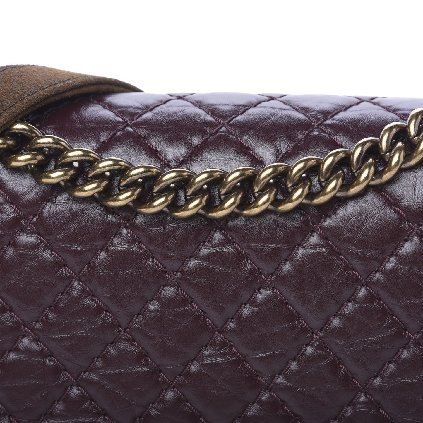 Aged Calfskin Nubuck Quilted Medium Boy Flap Burgundy