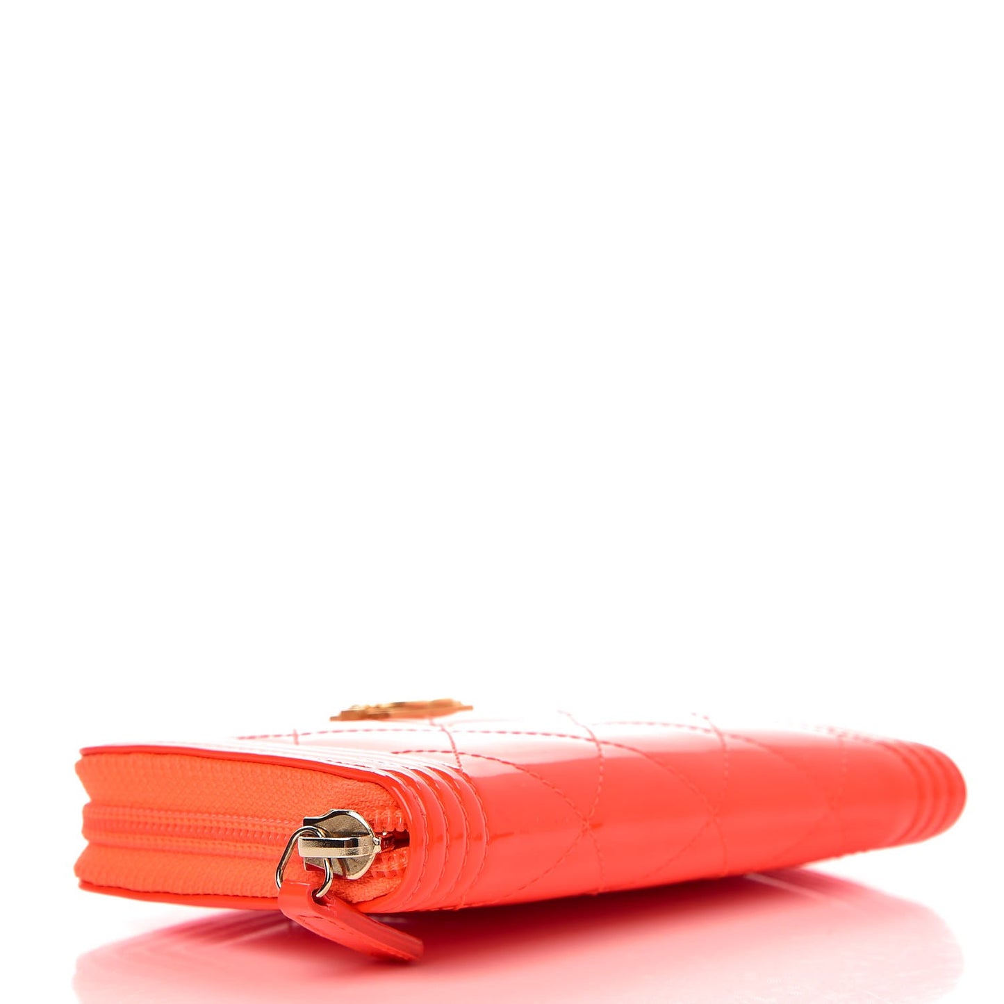 Patent Quilted Small Boy Zip Around Wallet Orange