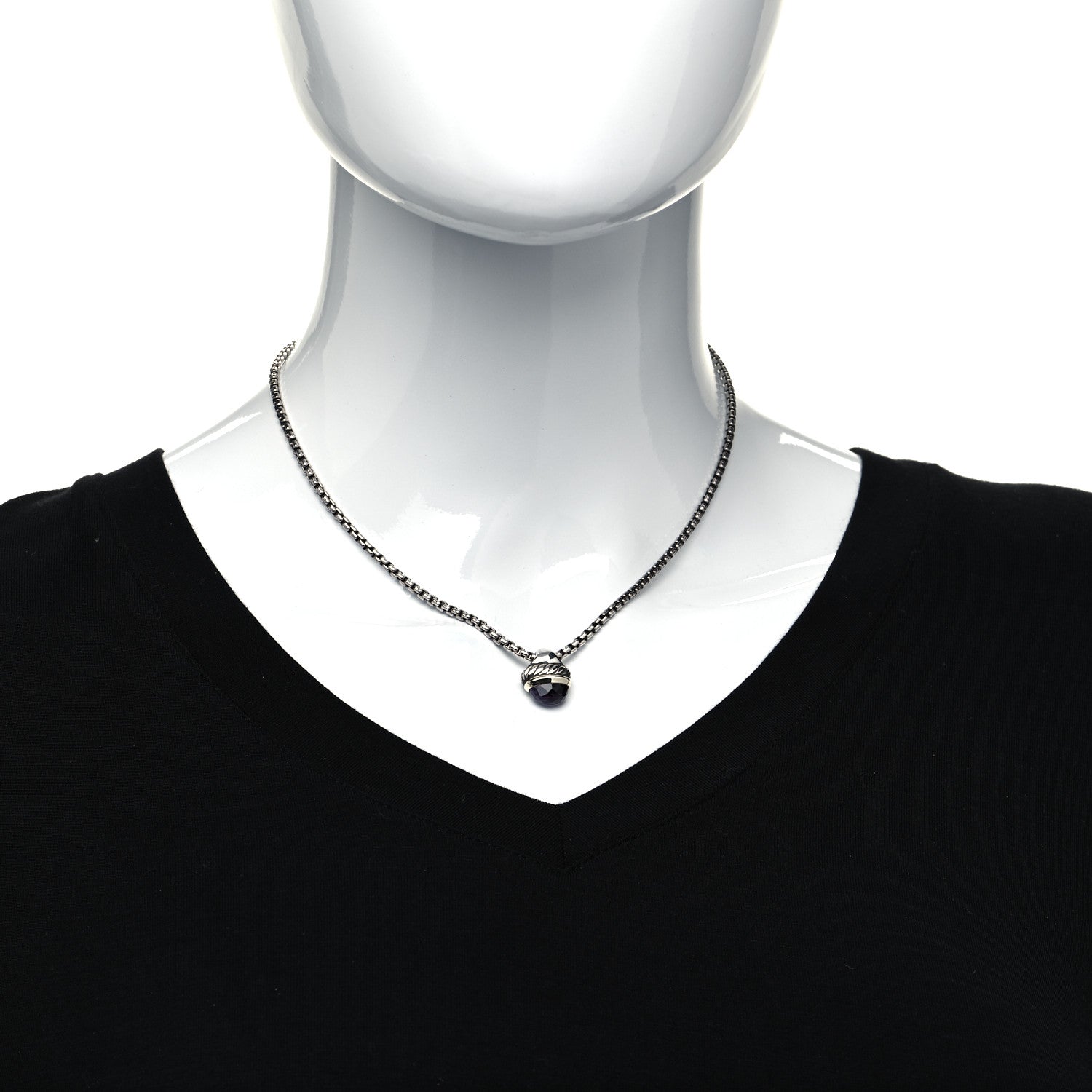 David Yurman Sterling Silver 14K Yellow Gold Amethyst 10mm Acorn Pendant Necklace 2 of 7