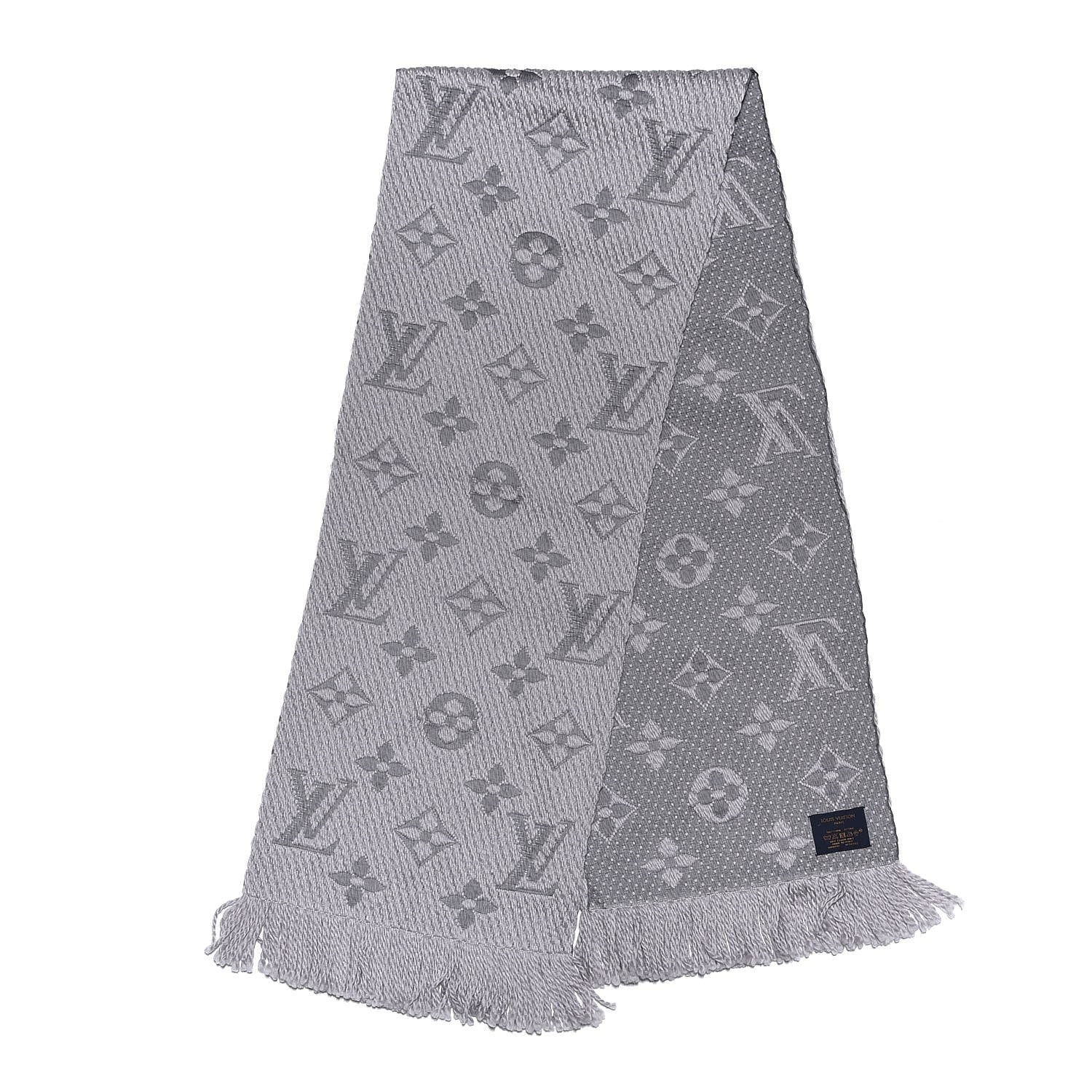 Louis Vuitton Wool Silk Logomania Scarf Pearl Grey 3 of 4