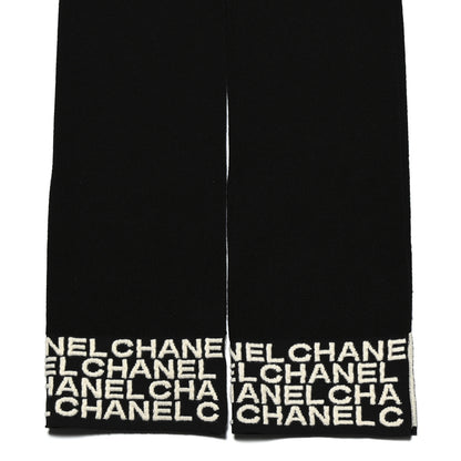 Chanel Cashmere Logo Scarf Black White 2 of 5