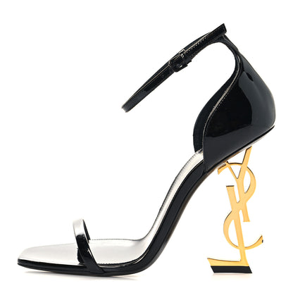 Saint Laurent Patent Calfskin Opyum 110 Sandals 37 Black Gold 1 of 9