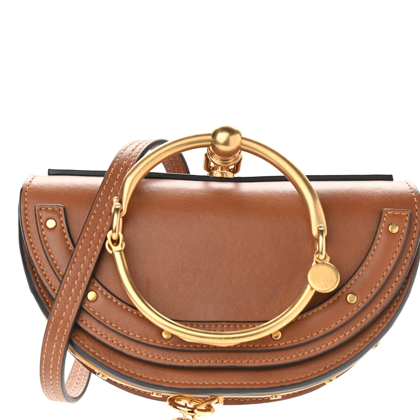 Calfskin Small Nile Bracelet Minaudiere Bag Caramel