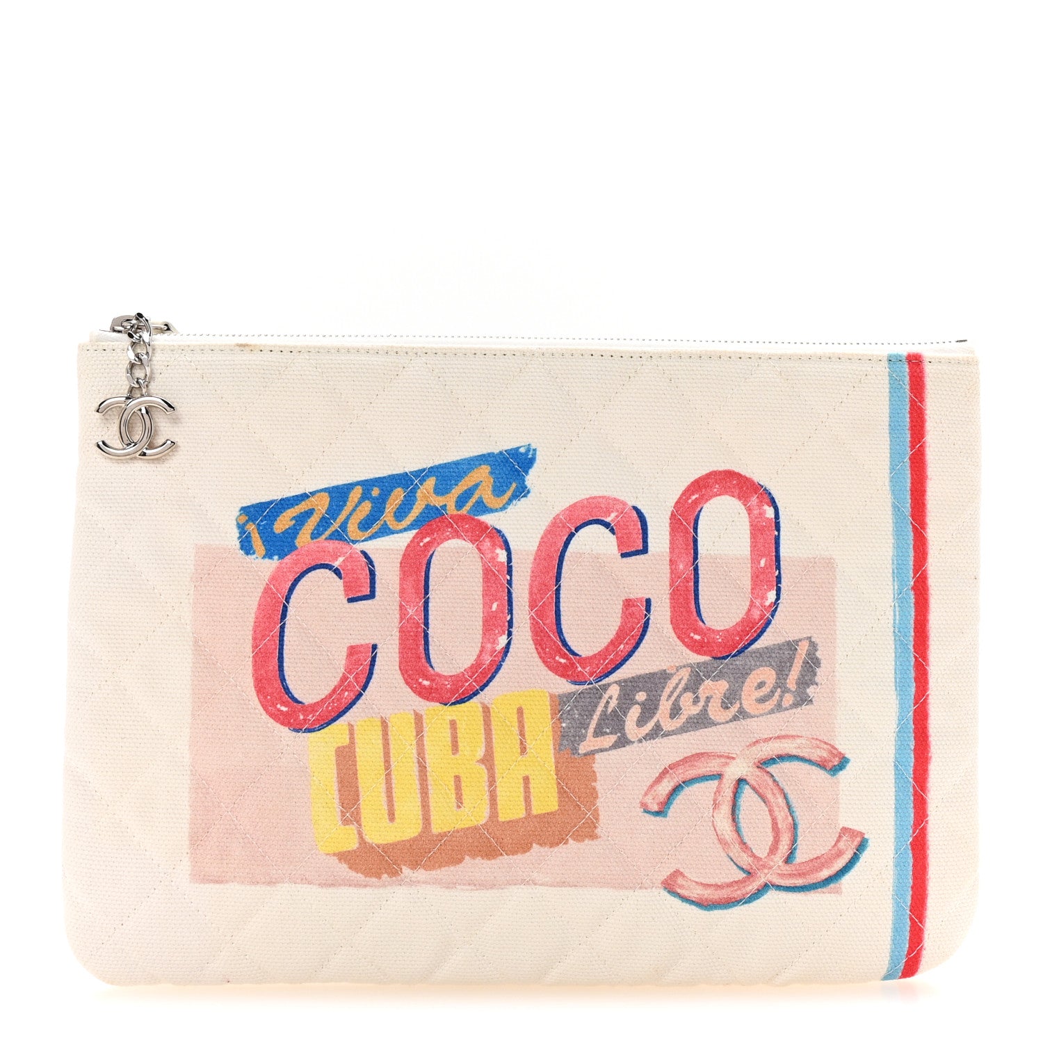 Chanel Canvas Medium Coco Cuba Cosmetic Case Yellow Turquoise 1 of 7