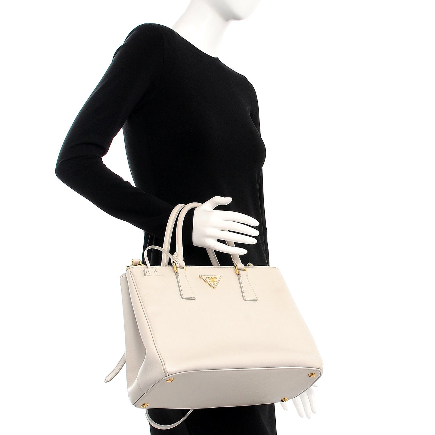 Saffiano Medium Galleria Double Zip Tote Talco