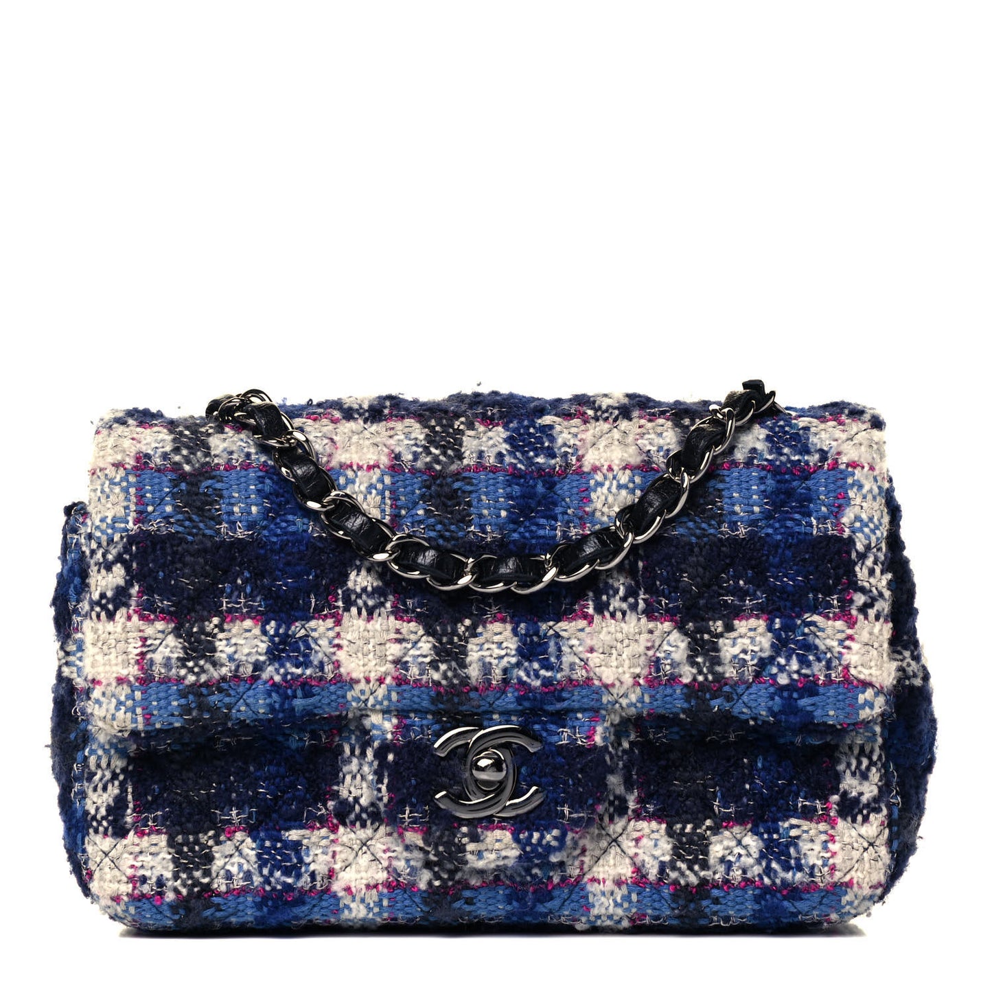 Tweed Quilted Mini Rectangular Flap Blue Multicolor