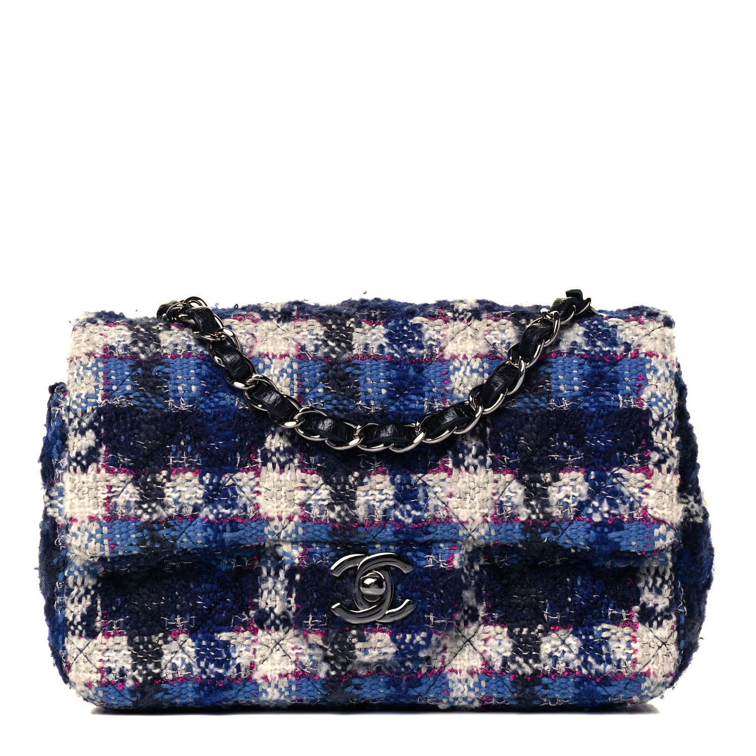 Chanel Tweed Quilted Mini Rectangular Flap Blue Multicolor 1 of 8