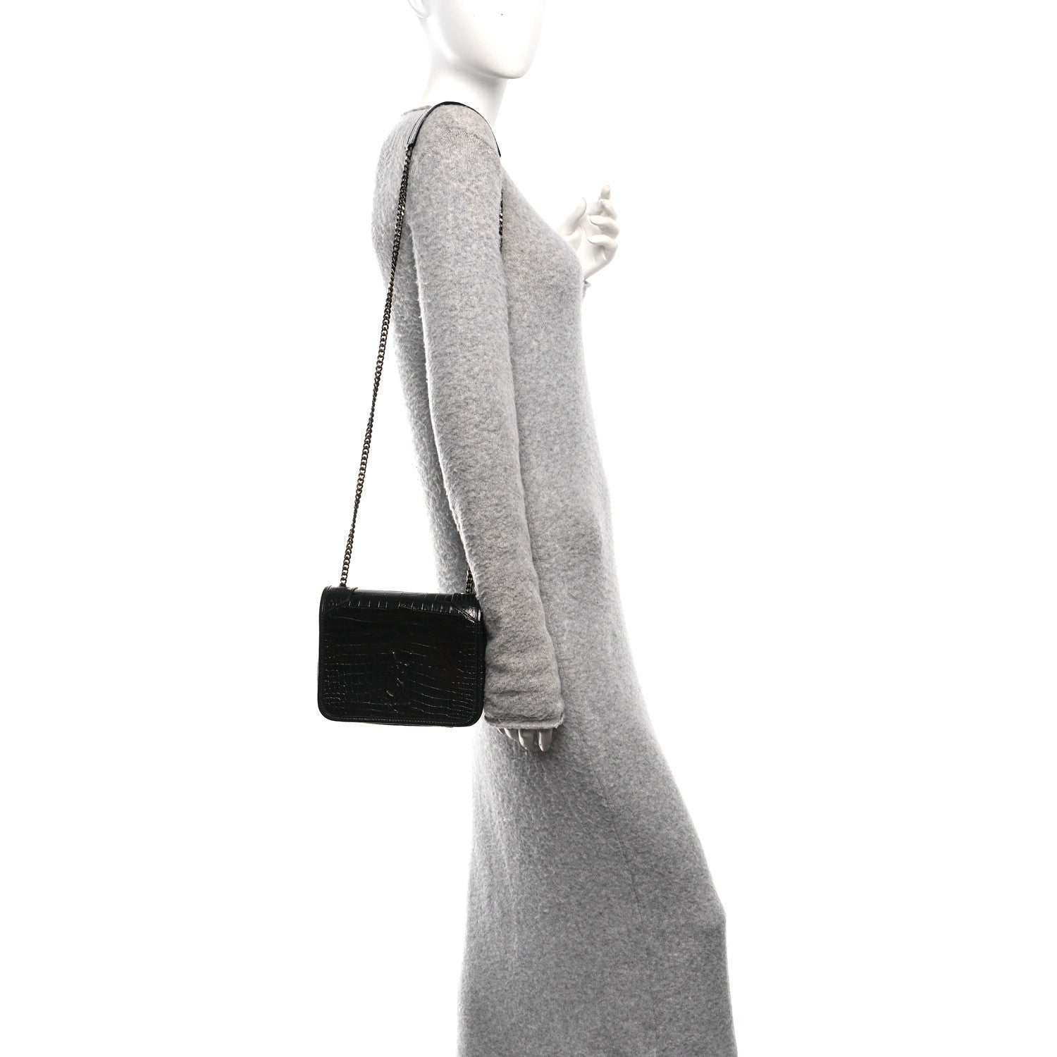 Saint Laurent Crocodile Embossed Lambskin Matelasse Monogram Niki Chain Wallet Black 2 of 11