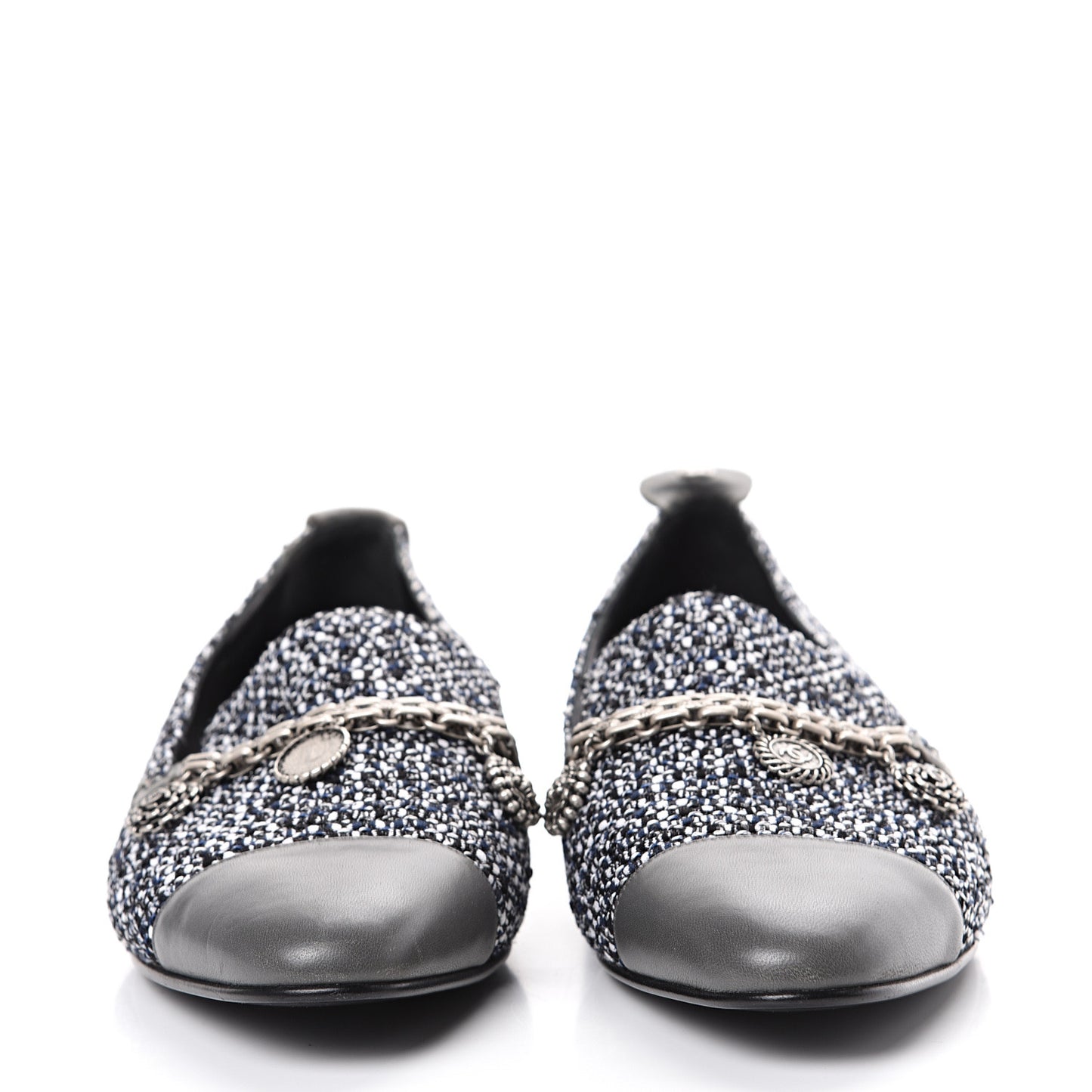 Tweed Lambskin Cap Toe Charm Loafers 42 Black Multicolor