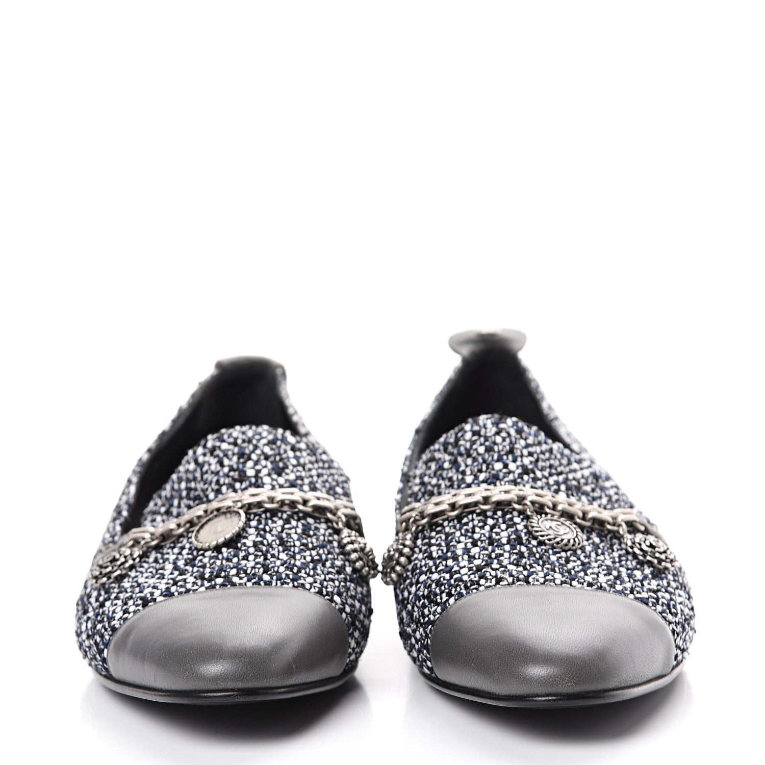 Chanel Tweed Lambskin Cap Toe Charm Loafers 42 Black Multicolor 2 of 7