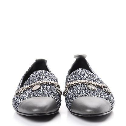 Chanel Tweed Lambskin Cap Toe Charm Loafers 42 Black Multicolor 2 of 7