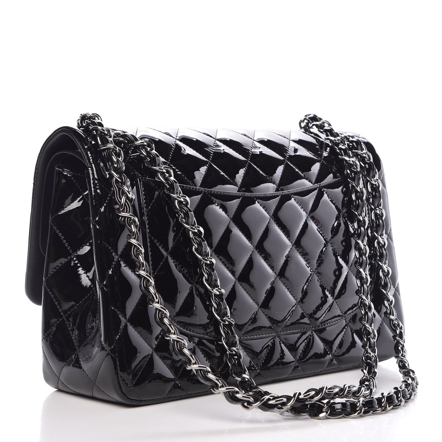 Patent Quilted Jumbo Double Flap Black
