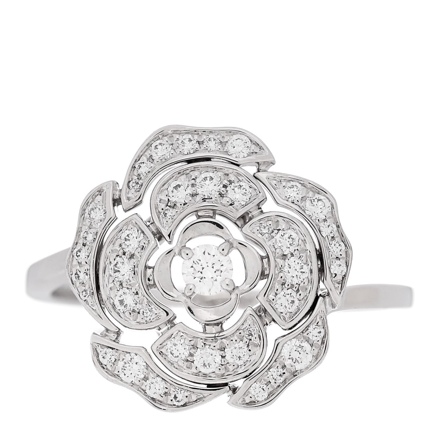 18K White Gold Diamond Small Bouton de Camelia Ring 54 7
