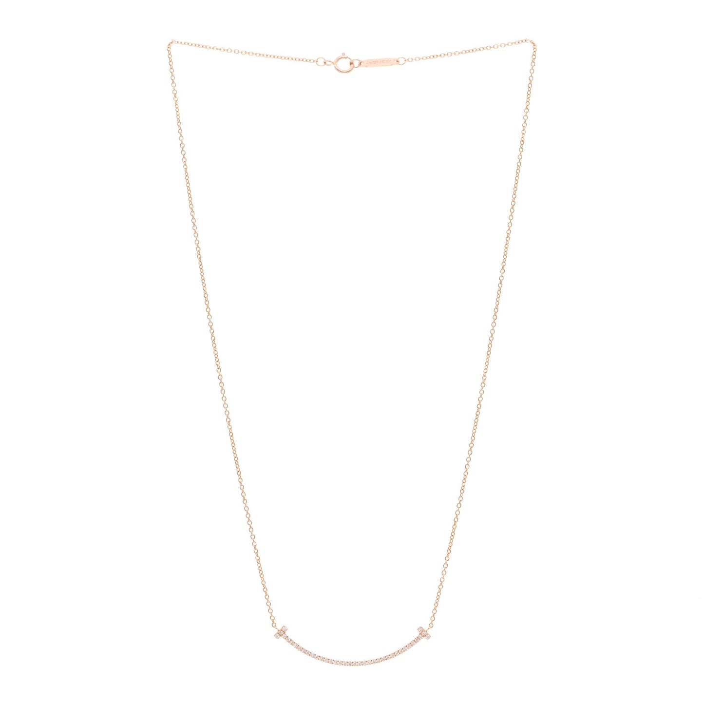 18K Rose Gold Diamond Small T Smile Pendant Necklace