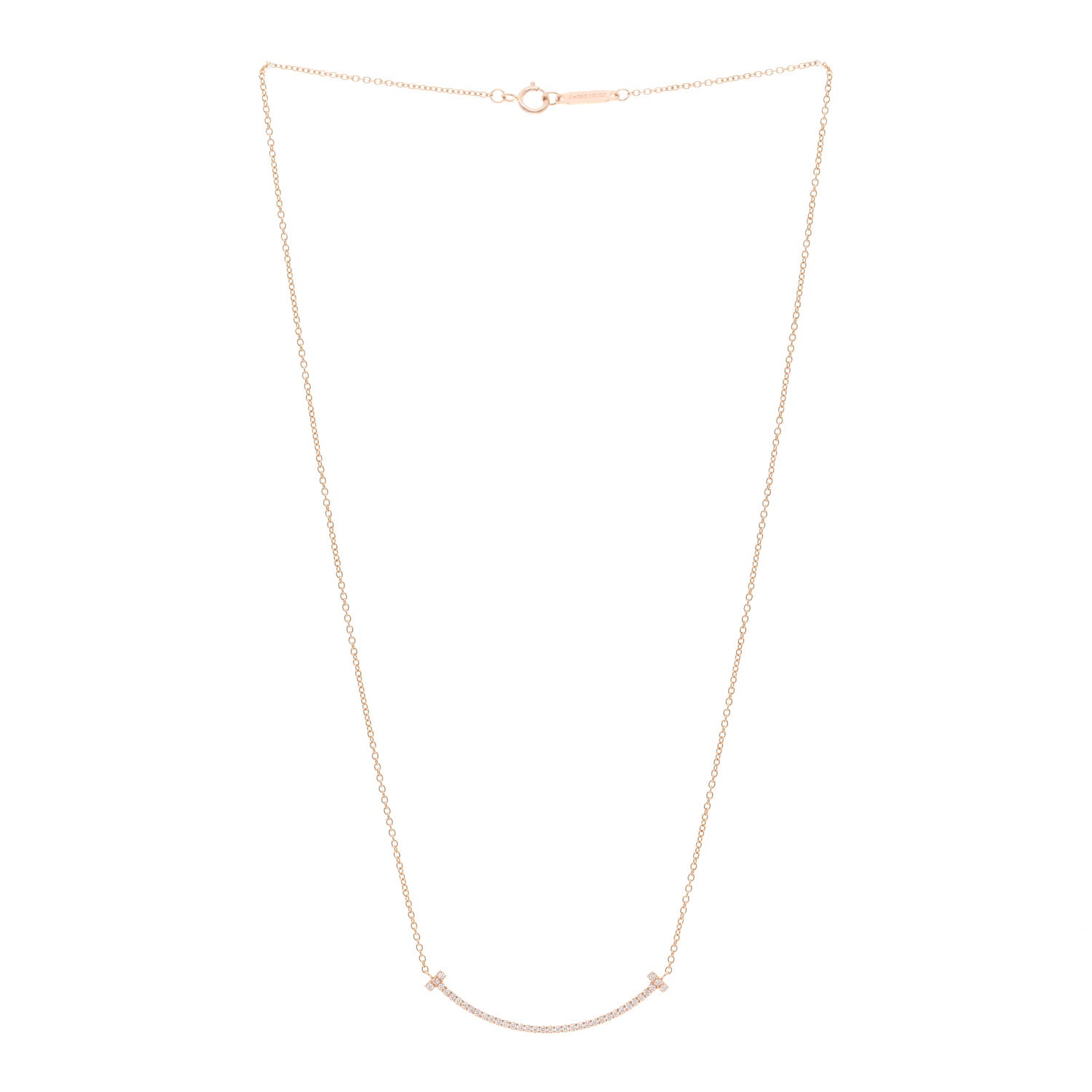 Tiffany 18K Rose Gold Diamond Small T Smile Pendant Necklace 3 of 5